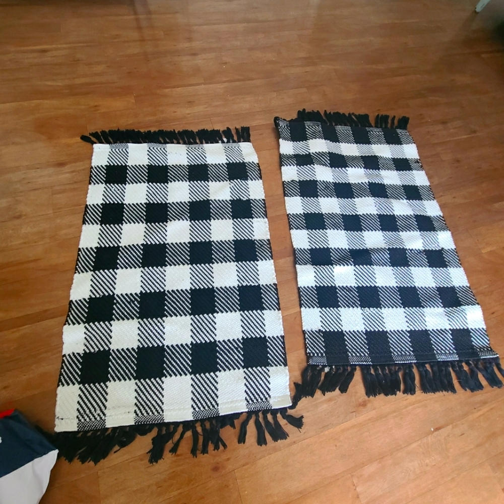Pair of gingham tassel rugs farmhouse style
